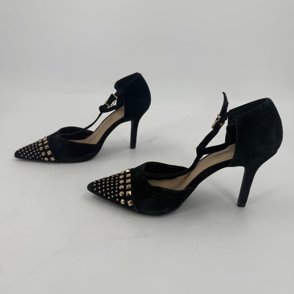 BCBGeneration T-Strap Pump Heels Womens 8M Black Studded Partywear Pointed Toe